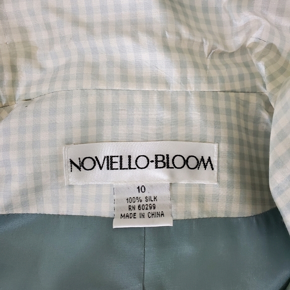Noviello-Bloom Green/White Checked 100% Silk Vintage Jacket, Size 10. - Picture 13 of 16